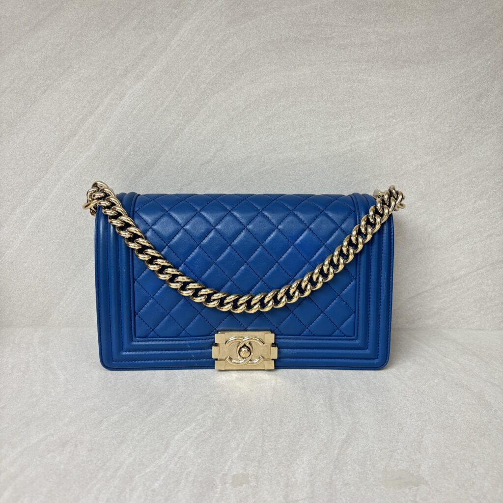 Chanel Boy 25 Medium Lambskin Blue GHW