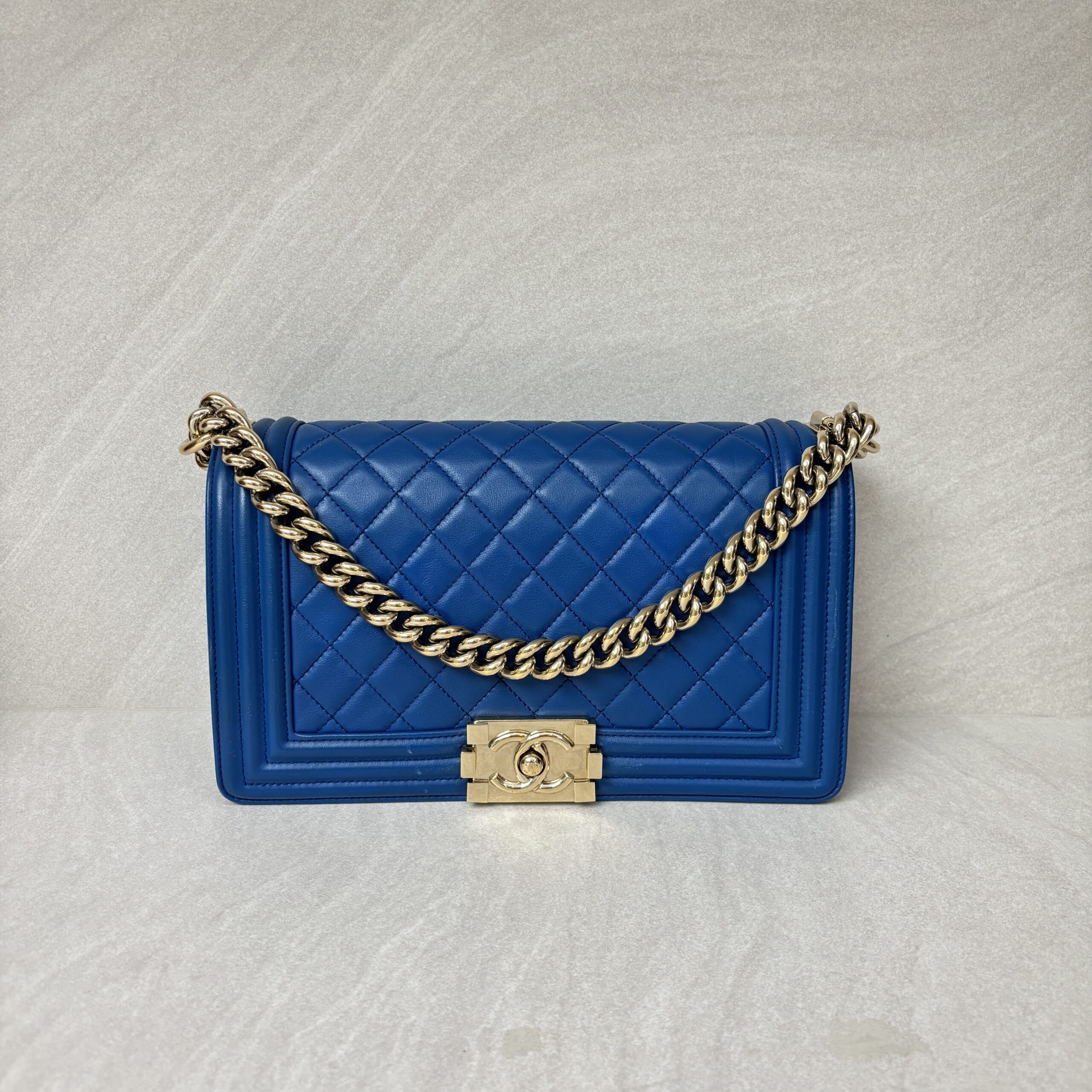 Chanel Boy 25 Medium Lambskin Blue GHW