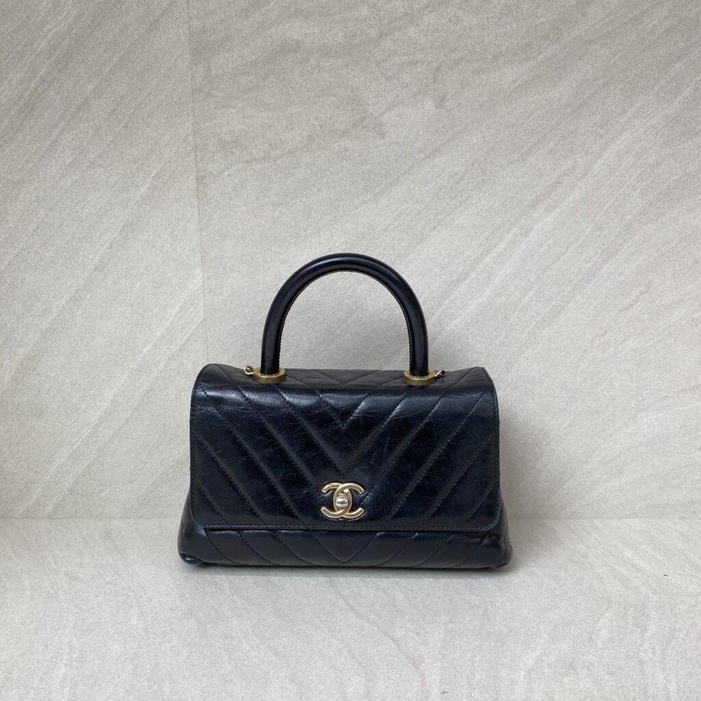 Chanel Small Coco Handle  Chevron Calfskin Black GHW