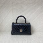 Chanel Small Coco Handle  Chevron Calfskin Black GHW