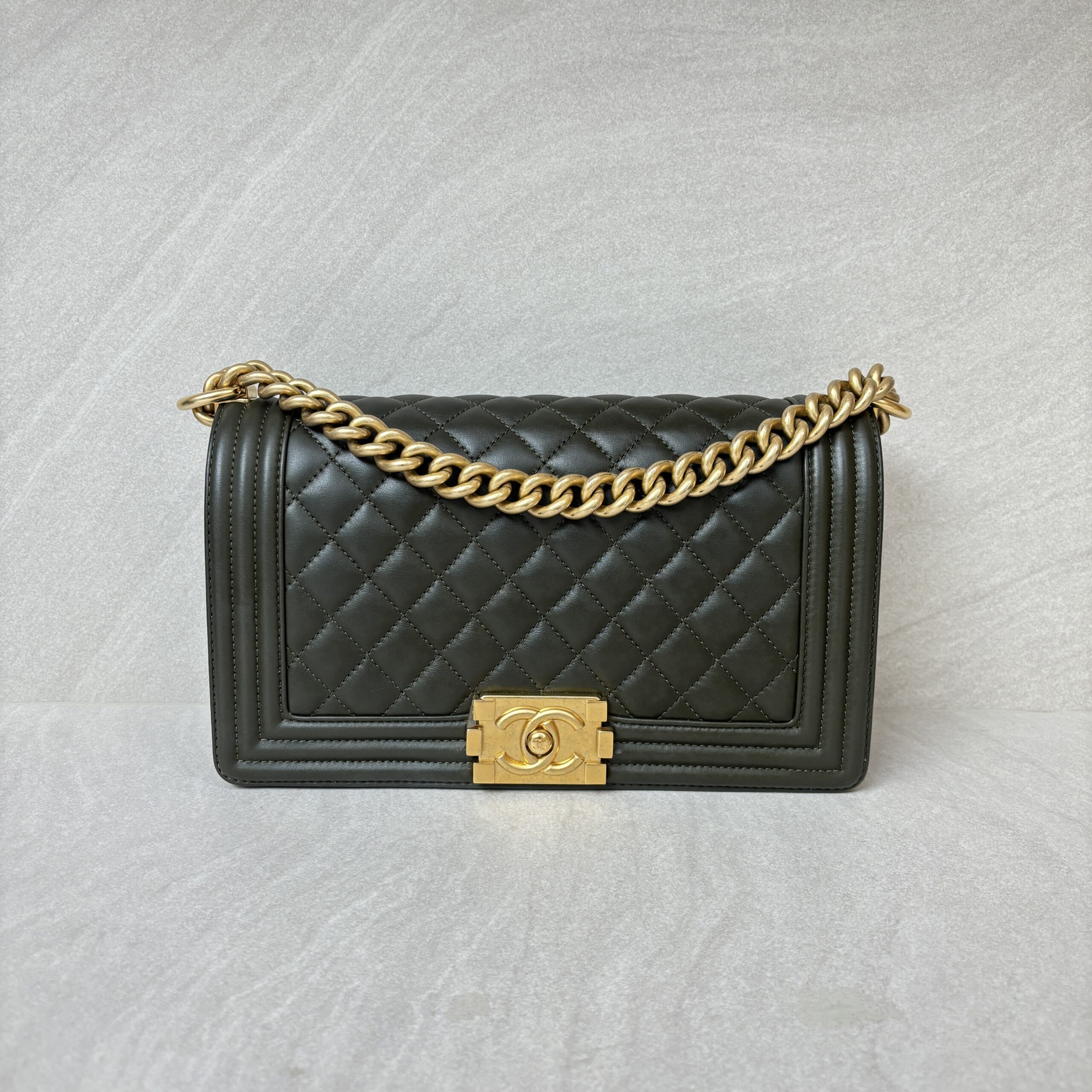 Chanel Boy 25 Lambskin Dark Green GHW