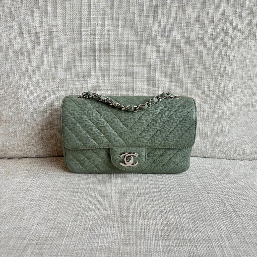 Chanel Mini Rectangel Chevron Green SHW