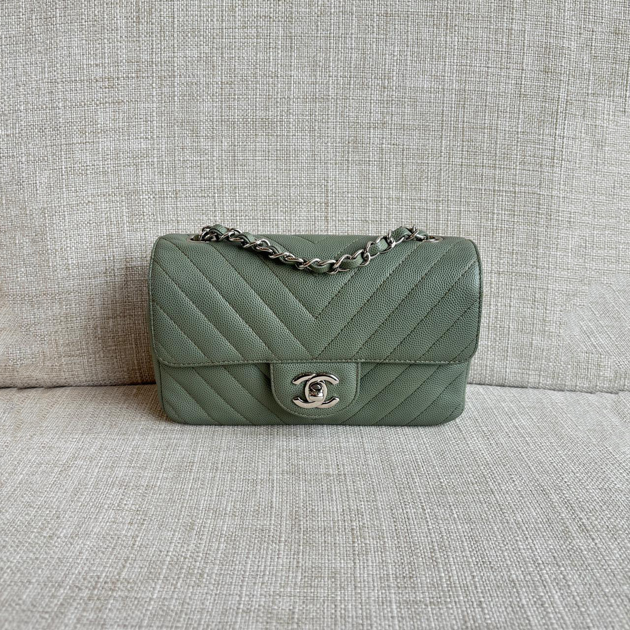 Chanel Mini Rectangel Chevron Green SHW