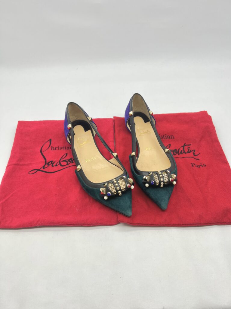 Christian Louboutin Tudor Young Flat Green And Purple Suede