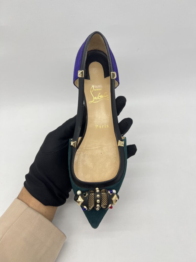 Christian Louboutin Tudor Young Flat Green And Purple Suede