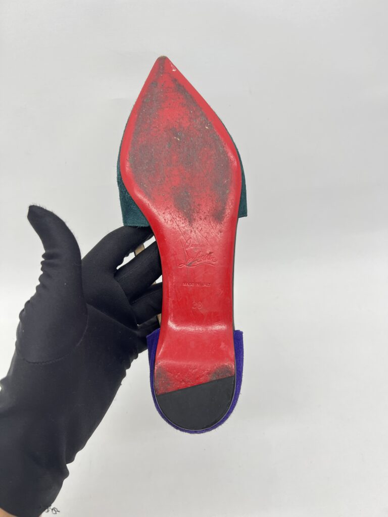 Christian Louboutin Tudor Young Flat Green And Purple Suede