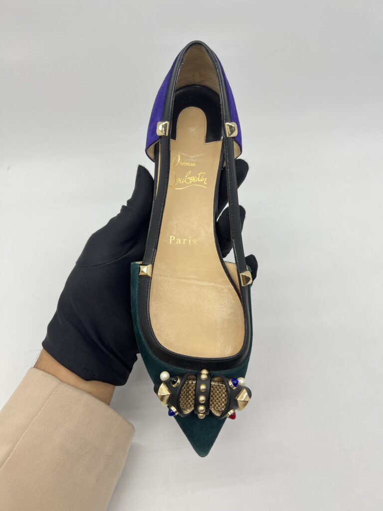 Christian Louboutin Tudor Young Flat Green And Purple Suede