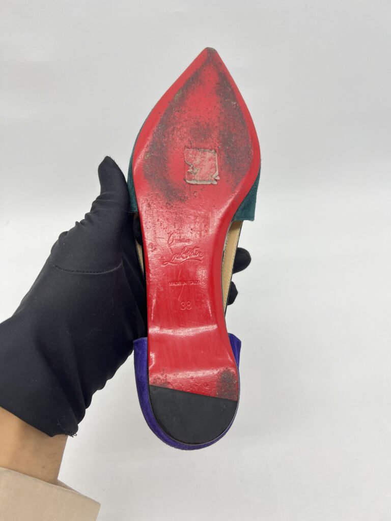 Christian Louboutin Tudor Young Flat Green And Purple Suede