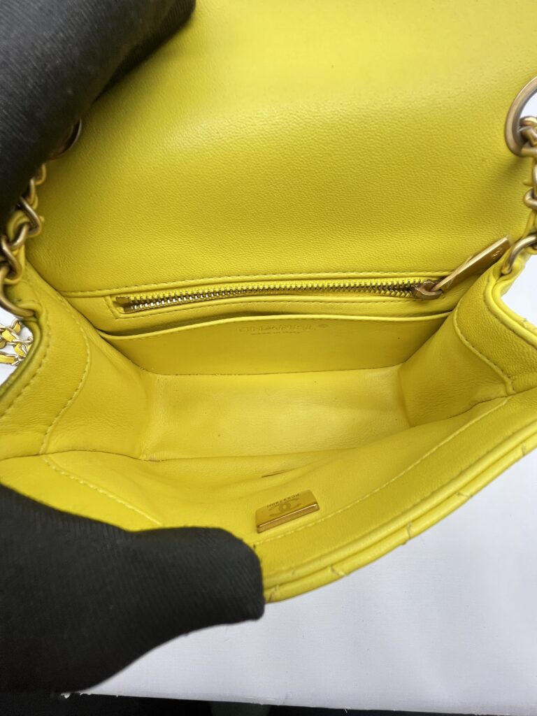 Chanel Mini Flap Bag Pearl Crush Lambskin Yellow GHW
