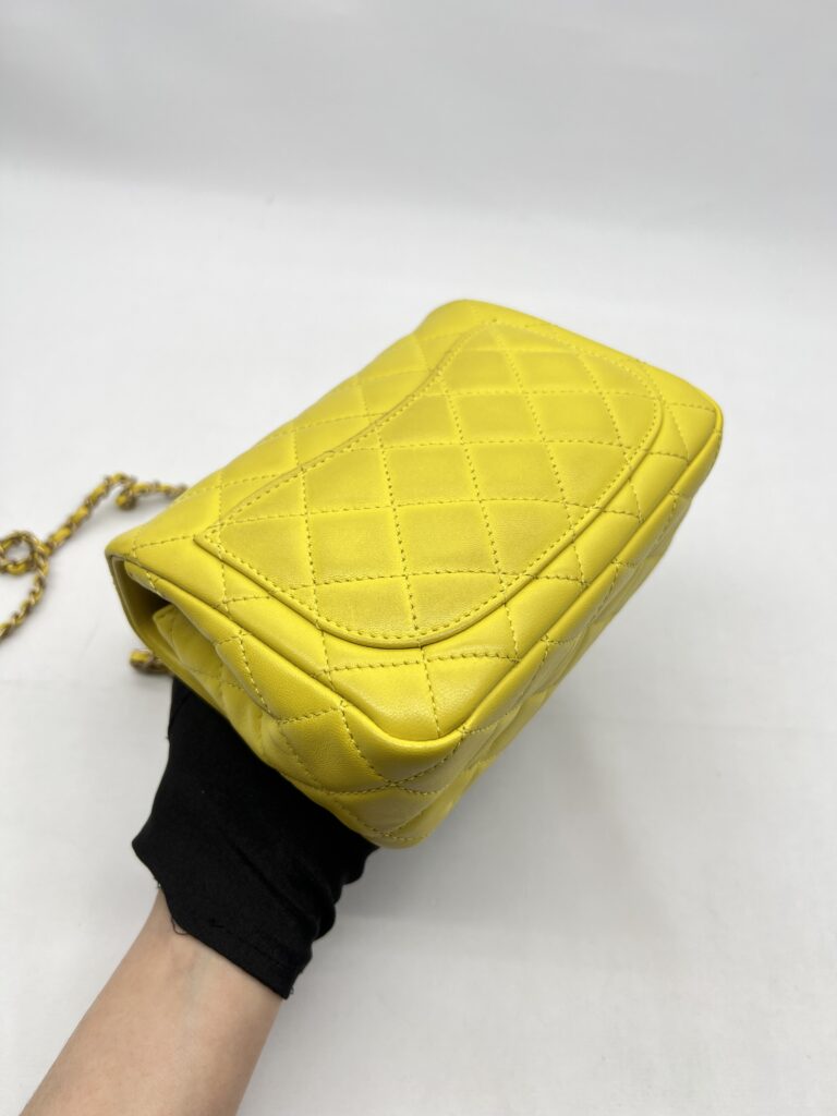 Chanel Mini Flap Bag Pearl Crush Lambskin Yellow GHW
