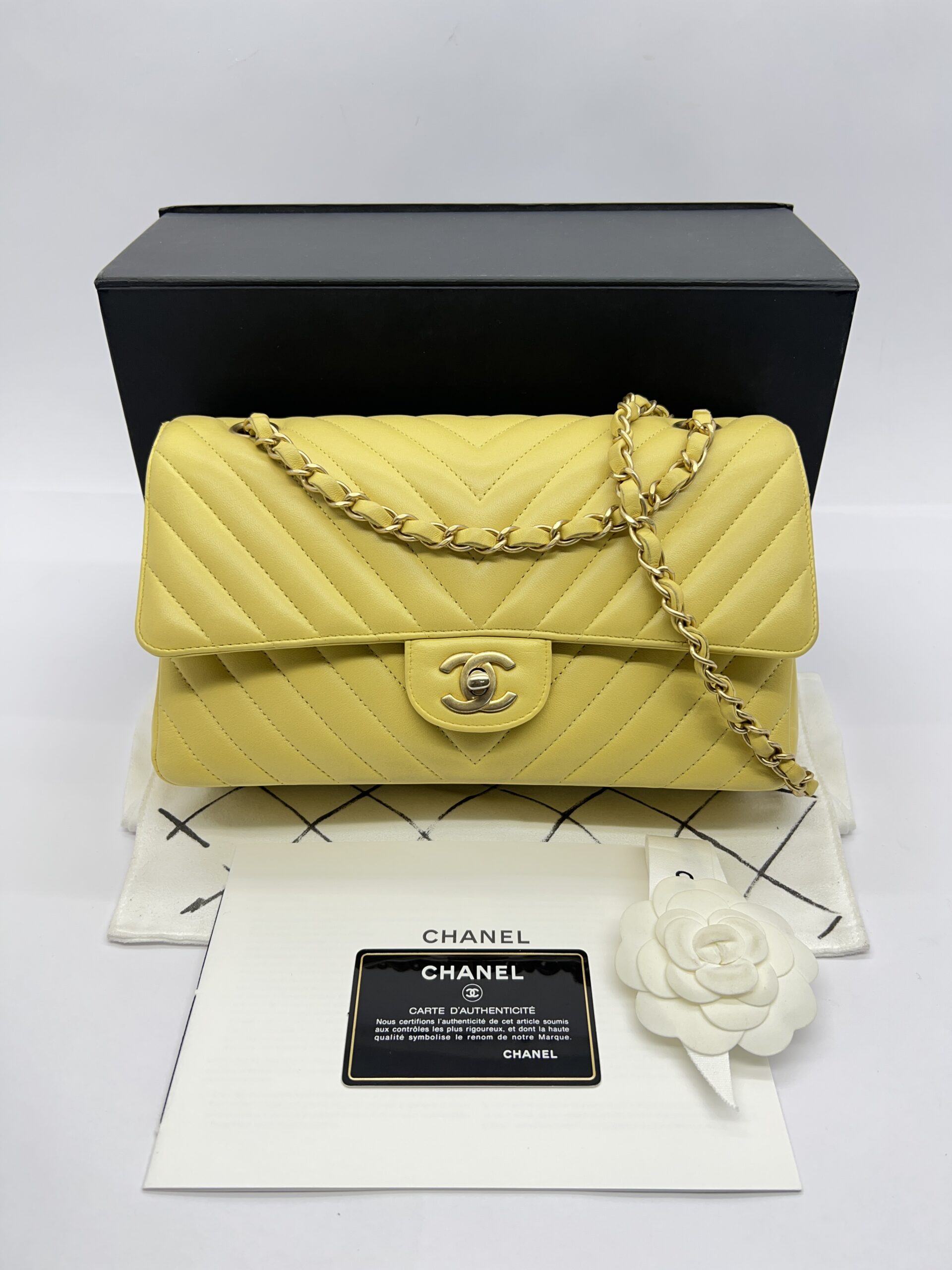 Chanel Medium Classic Chevron Yellow Lambskin GHW