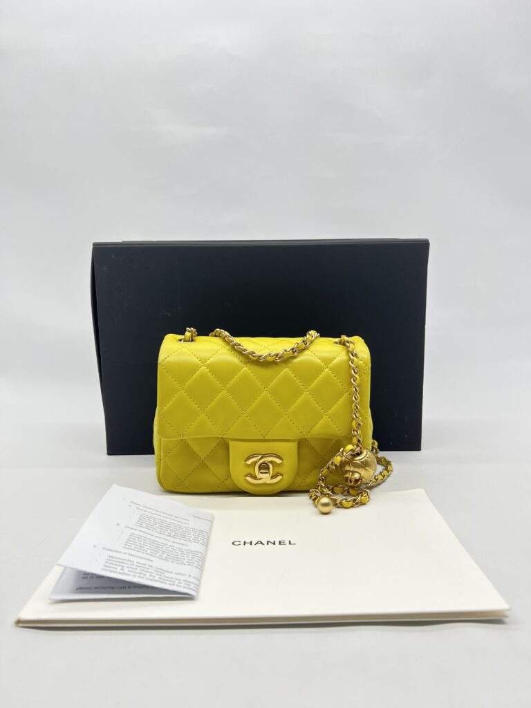 Chanel Mini Flap Bag Pearl Crush Lambskin Yellow GHW