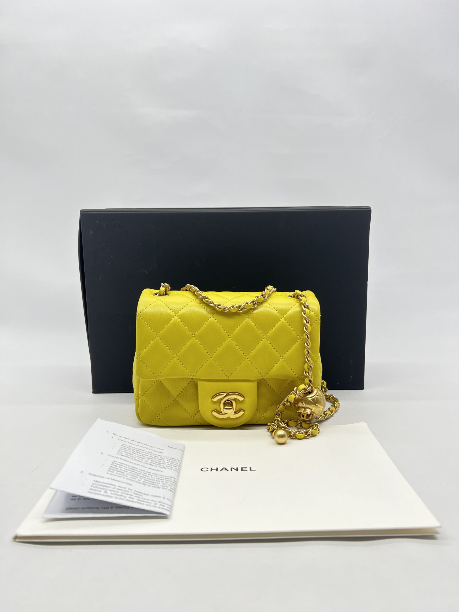 Chanel Mini Flap Bag Pearl Crush Lambskin Yellow GHW