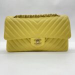 Chanel Medium Classic Chevron Yellow Lambskin GHW