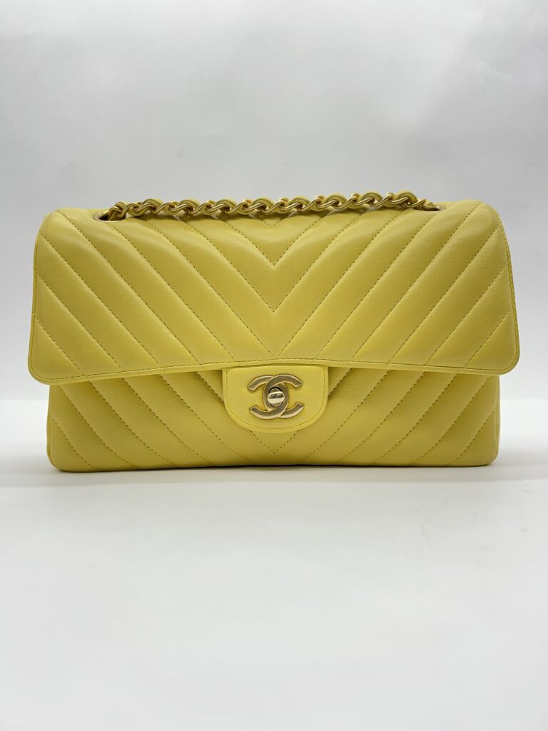 Chanel Medium Classic Chevron Yellow Lambskin GHW