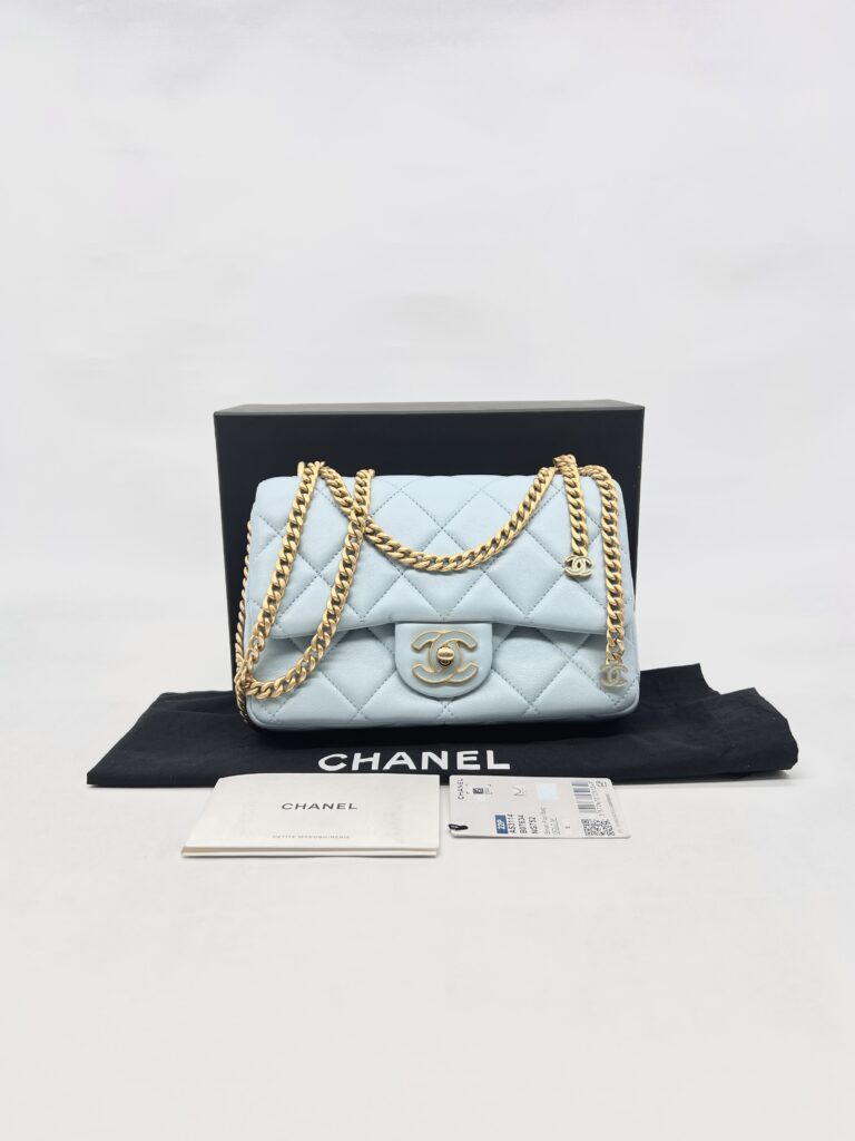 Chanel Mini Enamel Pending CC Lambskin Light Blue GHW