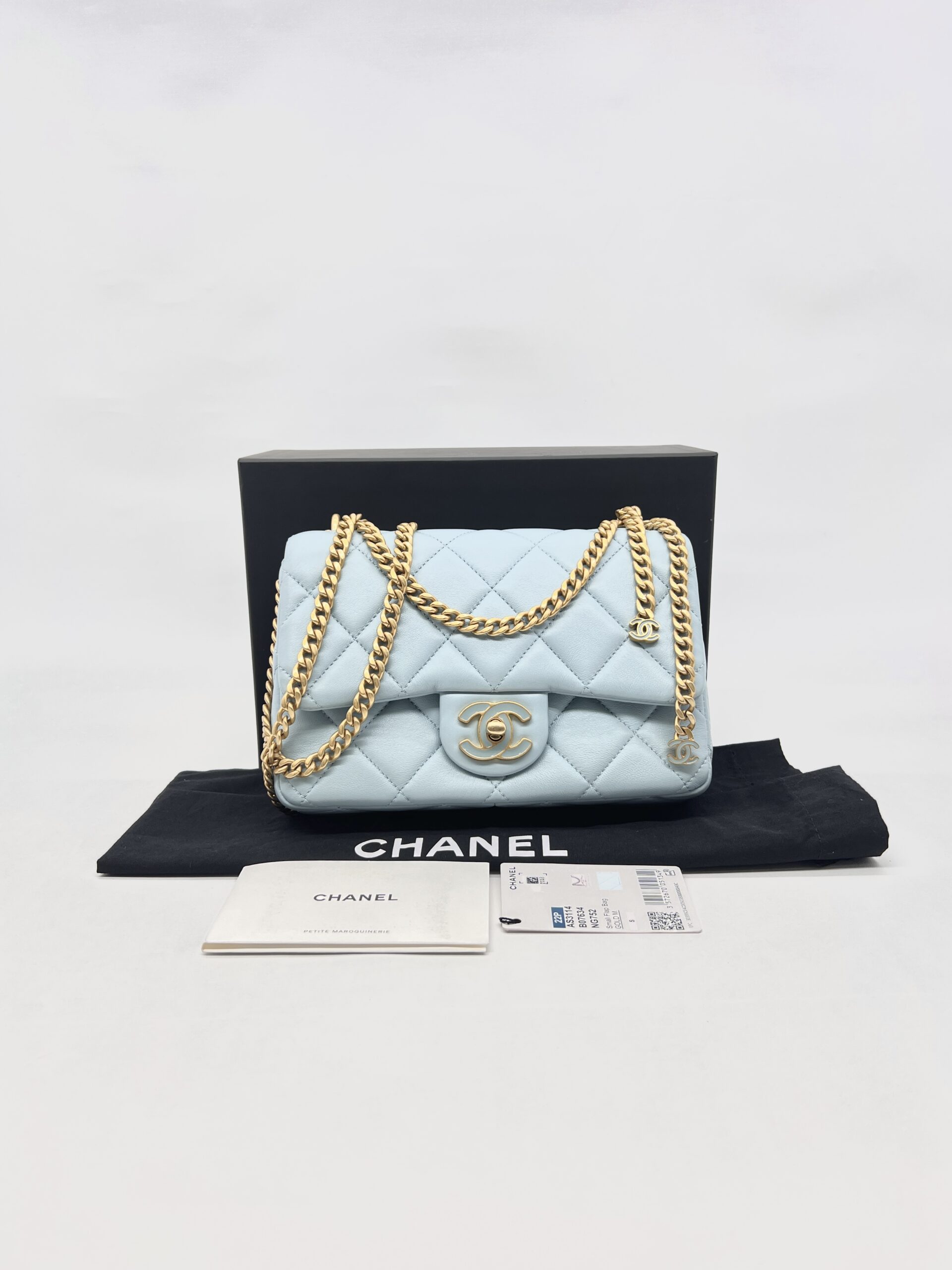 Chanel Mini Enamel Pending CC Lambskin Light Blue GHW