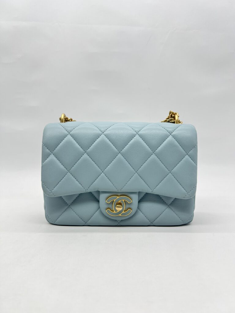 Chanel Mini Enamel Pending CC Lambskin Light Blue GHW