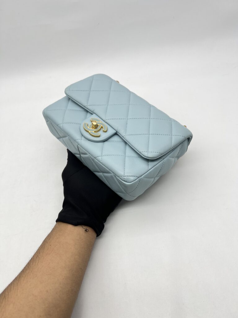 Chanel Mini Enamel Pending CC Lambskin Light Blue GHW