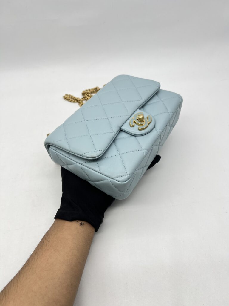 Chanel Mini Enamel Pending CC Lambskin Light Blue GHW