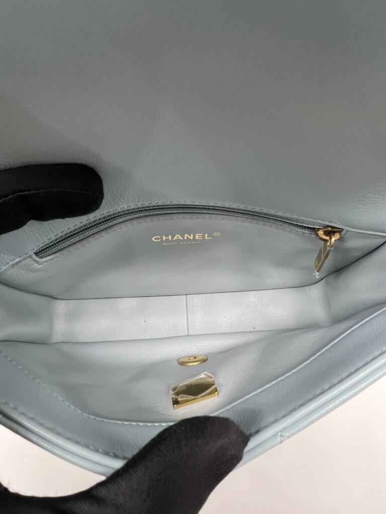 Chanel Mini Enamel Pending CC Lambskin Light Blue GHW