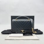 Chanel Chevron Top Handle Blue Calfskin GHW