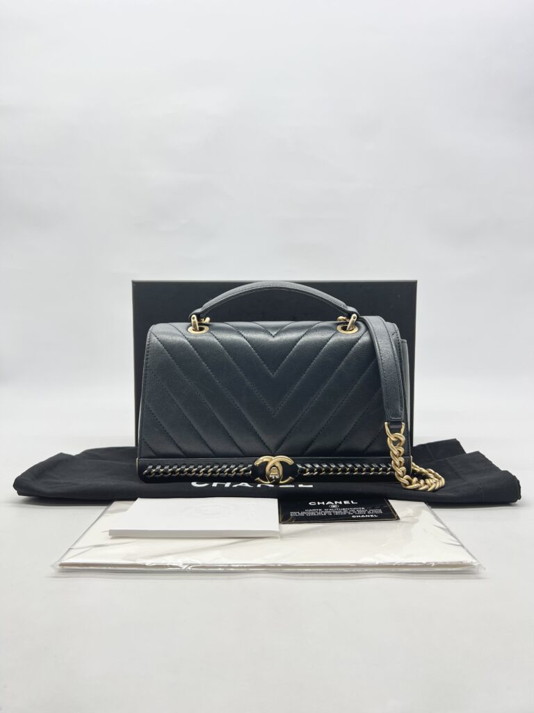 Chanel Chevron Top Handle Blue Calfskin GHW
