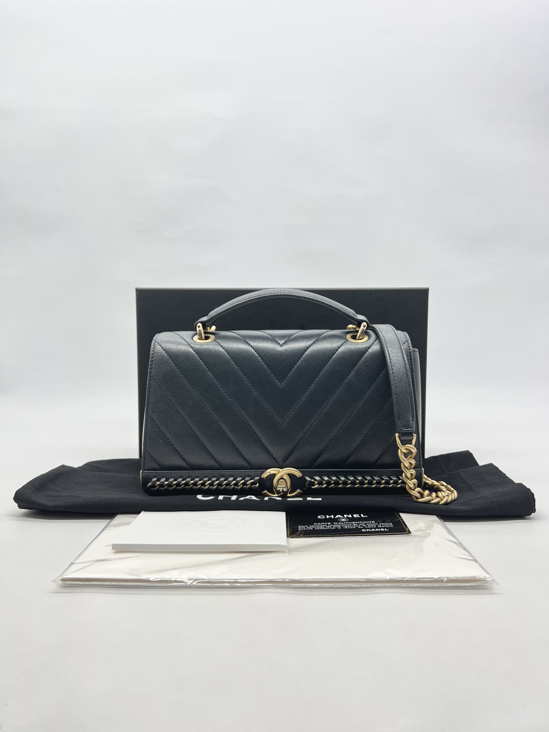 Chanel Chevron Top Handle Blue Calfskin GHW
