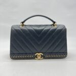 Chanel Chevron Top Handle Blue Calfskin GHW