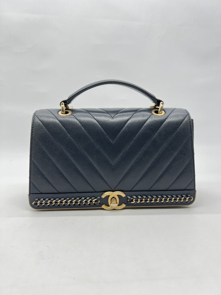 Chanel Chevron Top Handle Blue Calfskin GHW