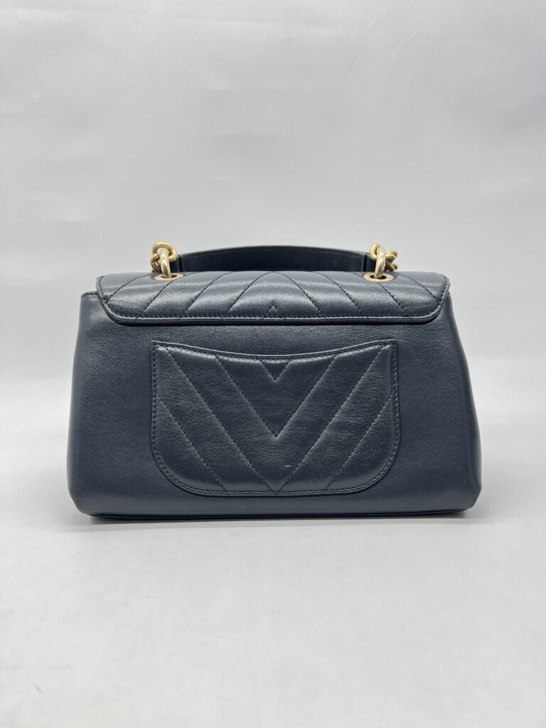 Chanel Chevron Top Handle Blue Calfskin GHW