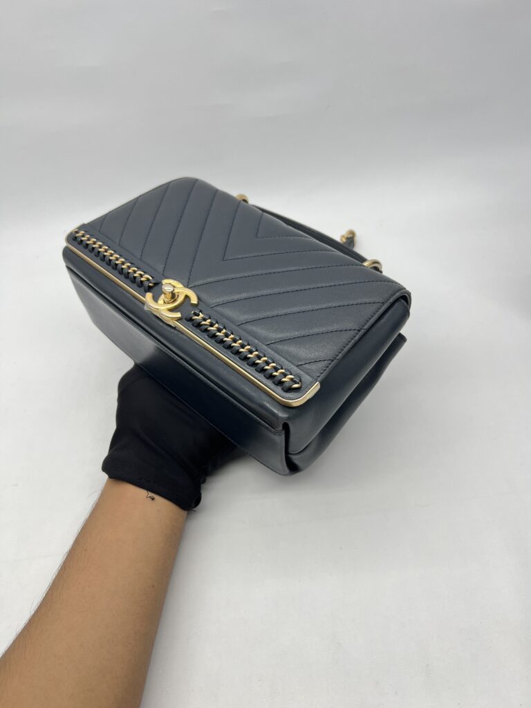 Chanel Chevron Top Handle Blue Calfskin GHW