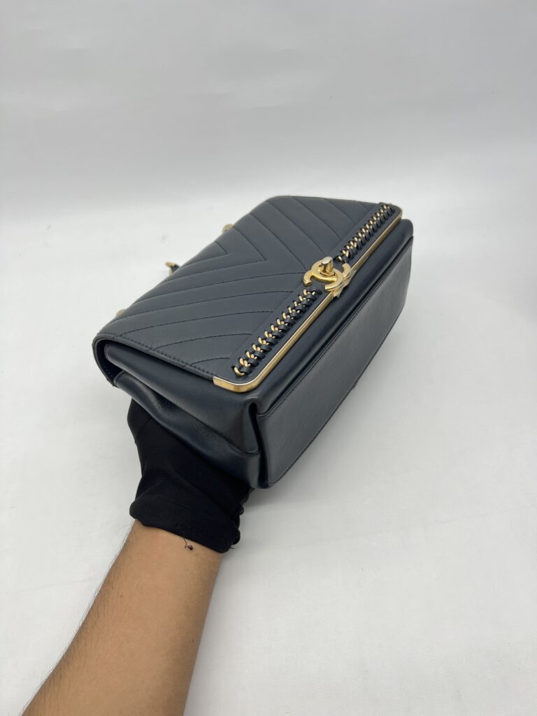 Chanel Chevron Top Handle Blue Calfskin GHW