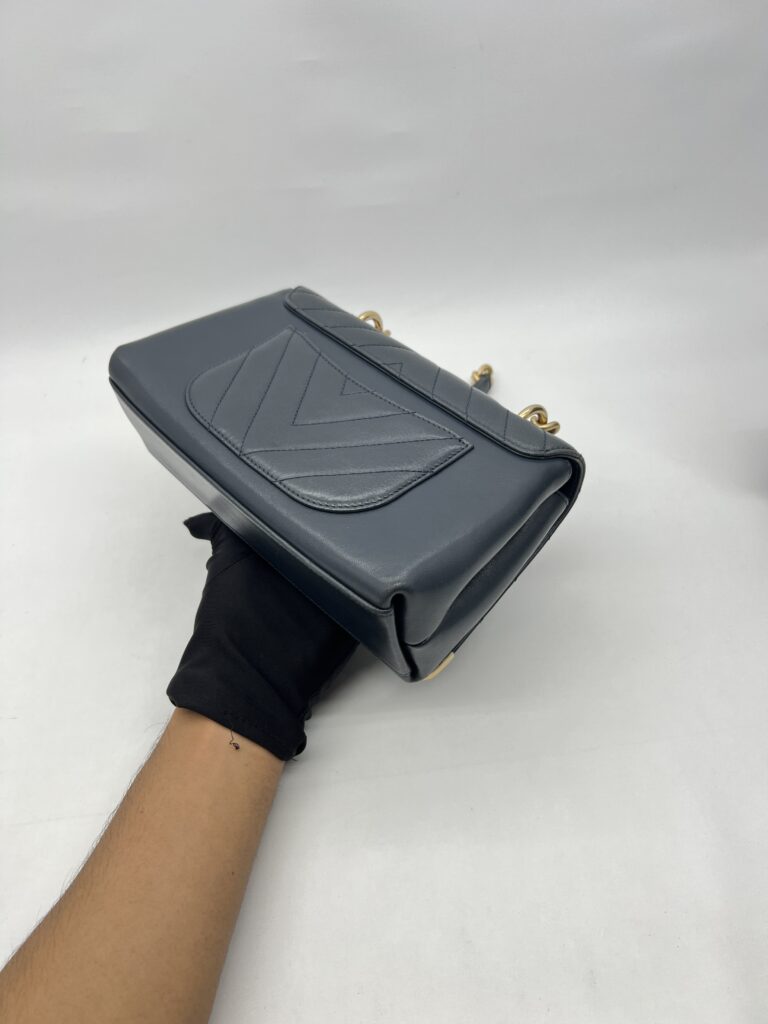 Chanel Chevron Top Handle Blue Calfskin GHW