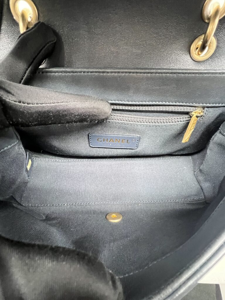 Chanel Chevron Top Handle Blue Calfskin GHW