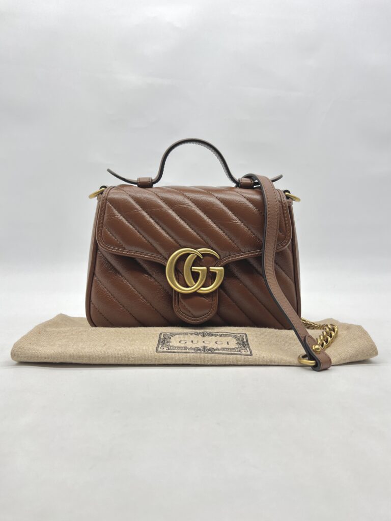 Gucci Mini Marmont Top Handle  Geometric Caramel GHW