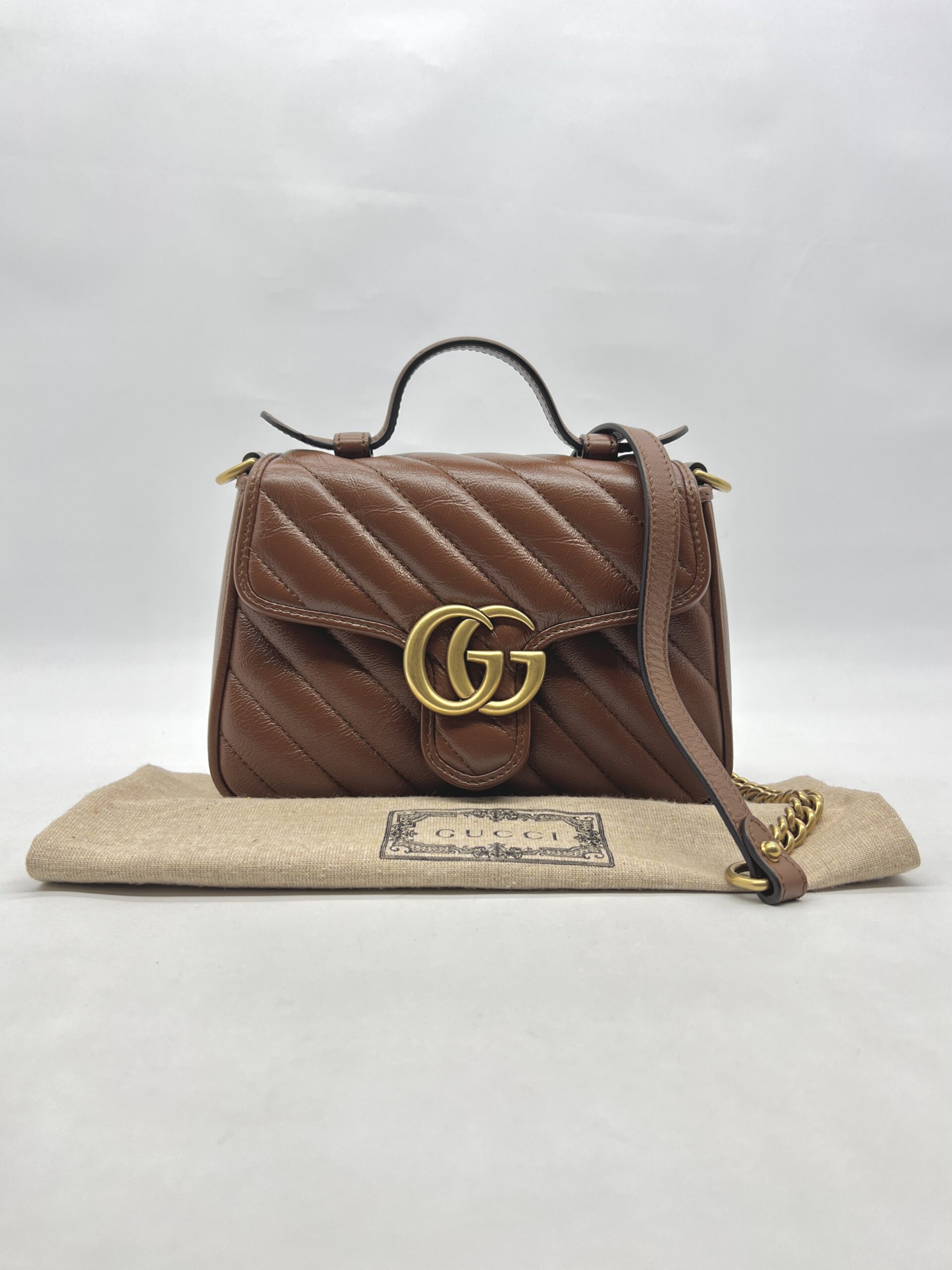 Gucci Mini Marmont Top Handle  Geometric Caramel GHW
