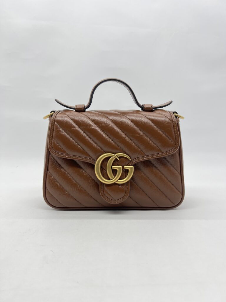 Gucci Mini Marmont Top Handle  Geometric Caramel GHW