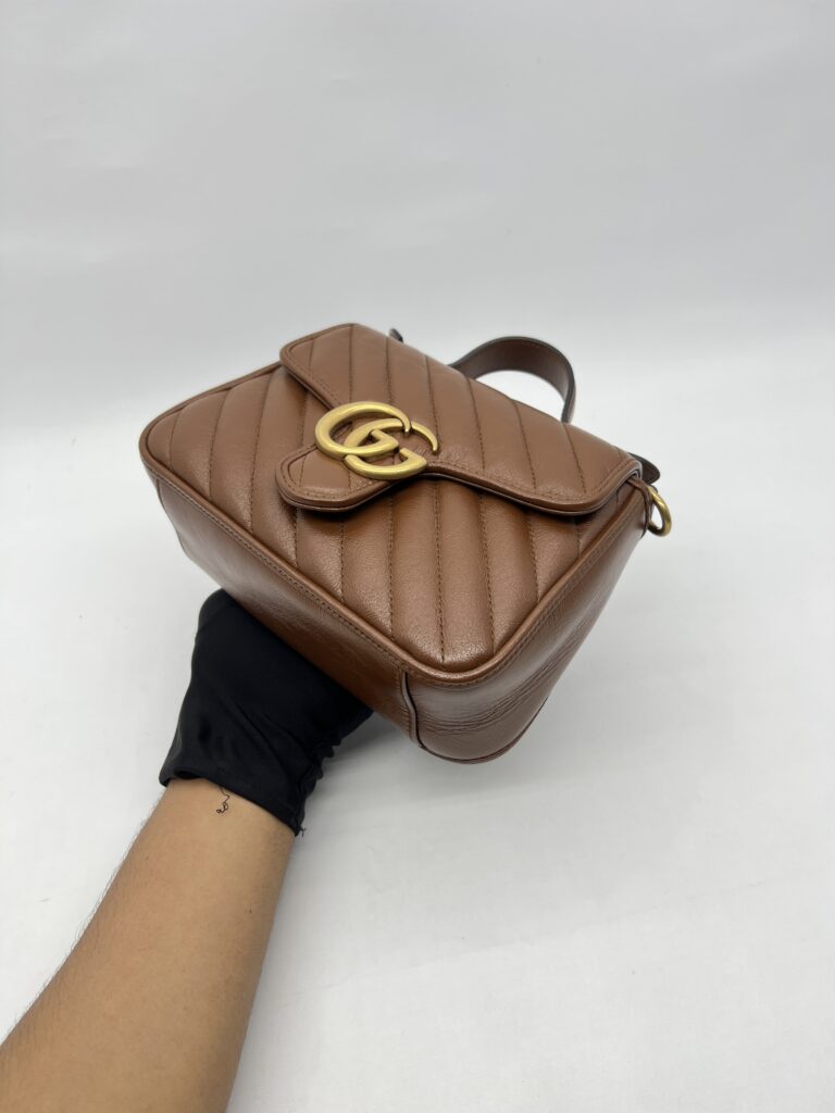 Gucci Mini Marmont Top Handle  Geometric Caramel GHW