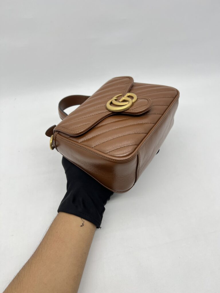 Gucci Mini Marmont Top Handle  Geometric Caramel GHW