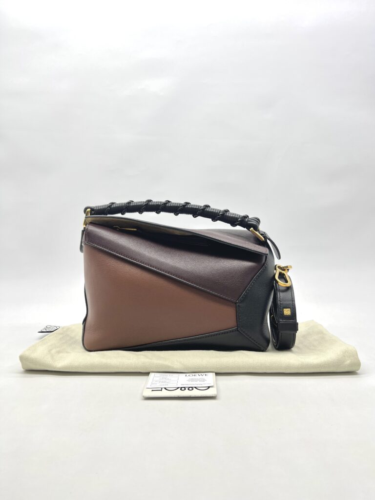 Loewe Puzzle Edge Small Braided Tricolors Black Prune Havana