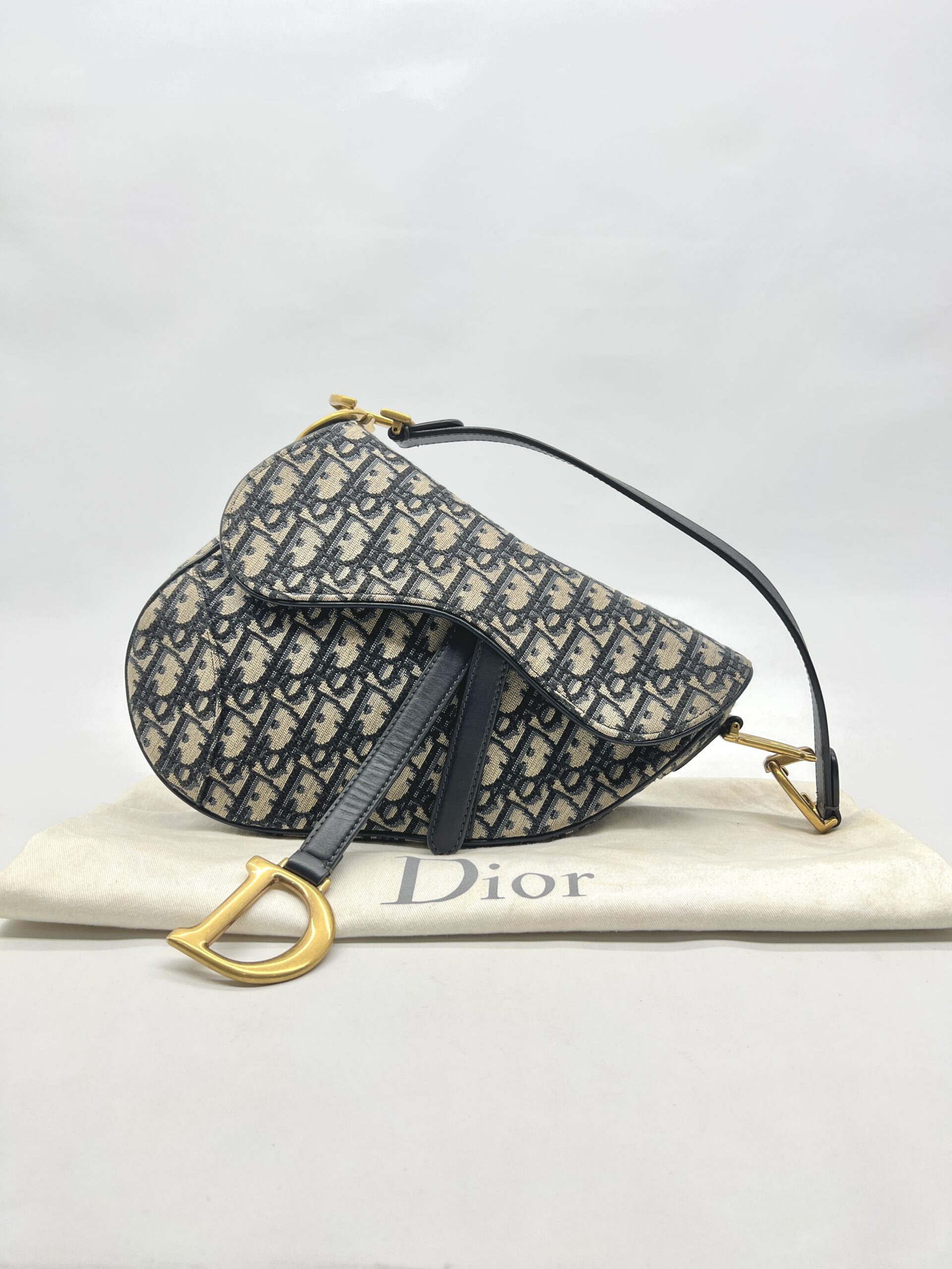 Dior Saddle Medium Canvas Blue Oblique GHW