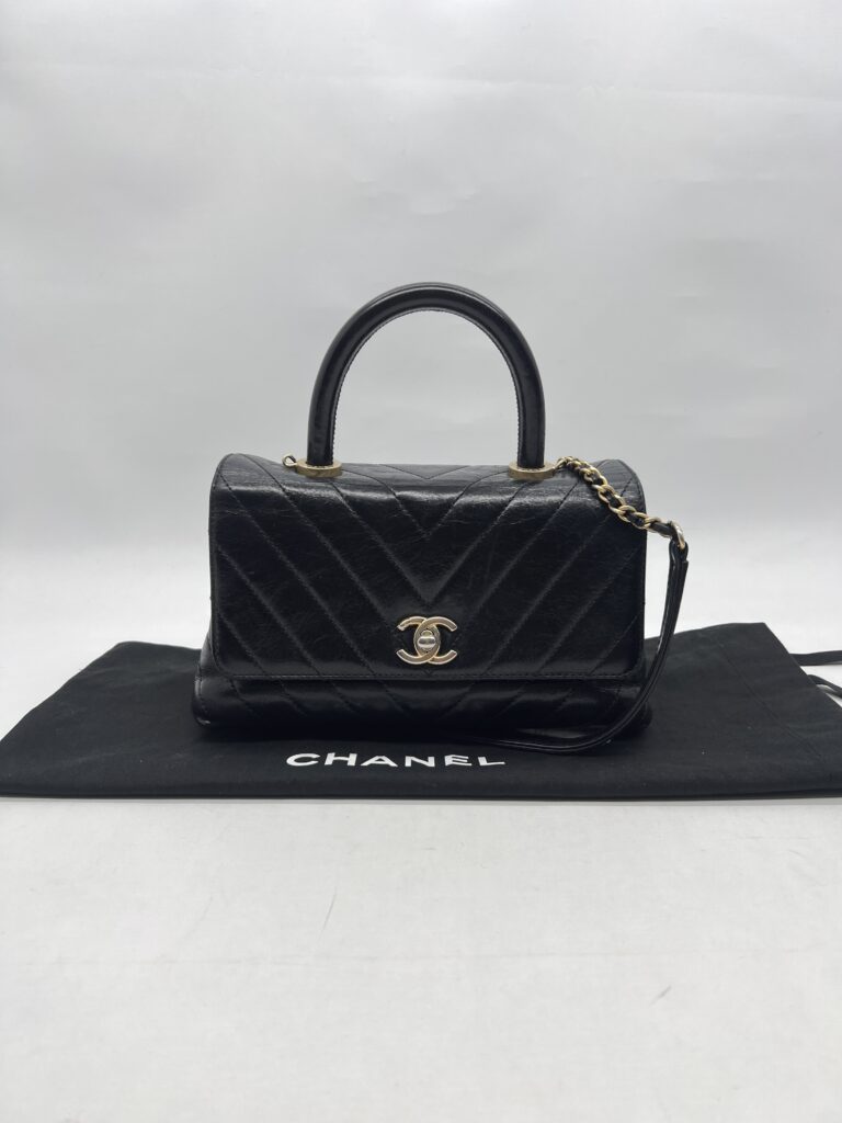Chanel Small Coco Handle  Chevron Calfskin Black GHW