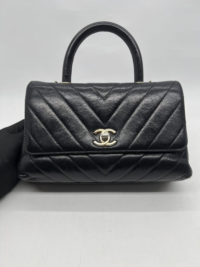 Chanel Small Coco Handle  Chevron Calfskin Black GHW