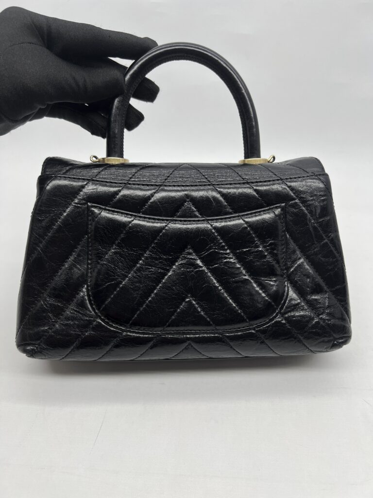 Chanel Small Coco Handle  Chevron Calfskin Black GHW