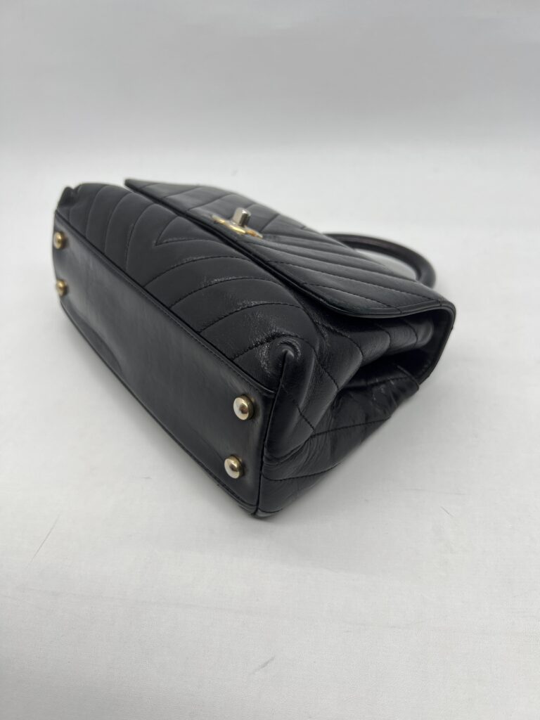Chanel Small Coco Handle  Chevron Calfskin Black GHW