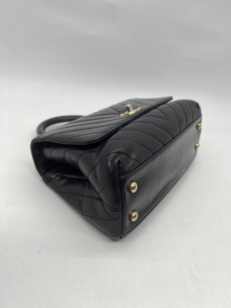 Chanel Small Coco Handle  Chevron Calfskin Black GHW