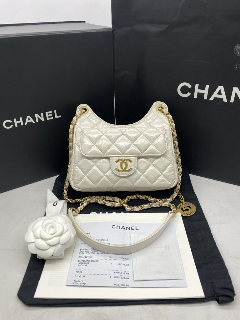 Chanel CC Hobo Shoulder Crinkled White GHW