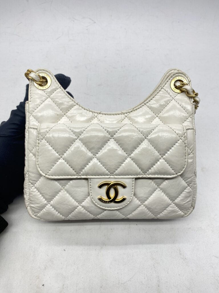 Chanel CC Hobo Shoulder Crinkled White GHW