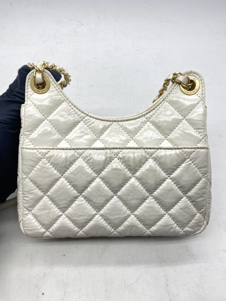 Chanel CC Hobo Shoulder Crinkled White GHW